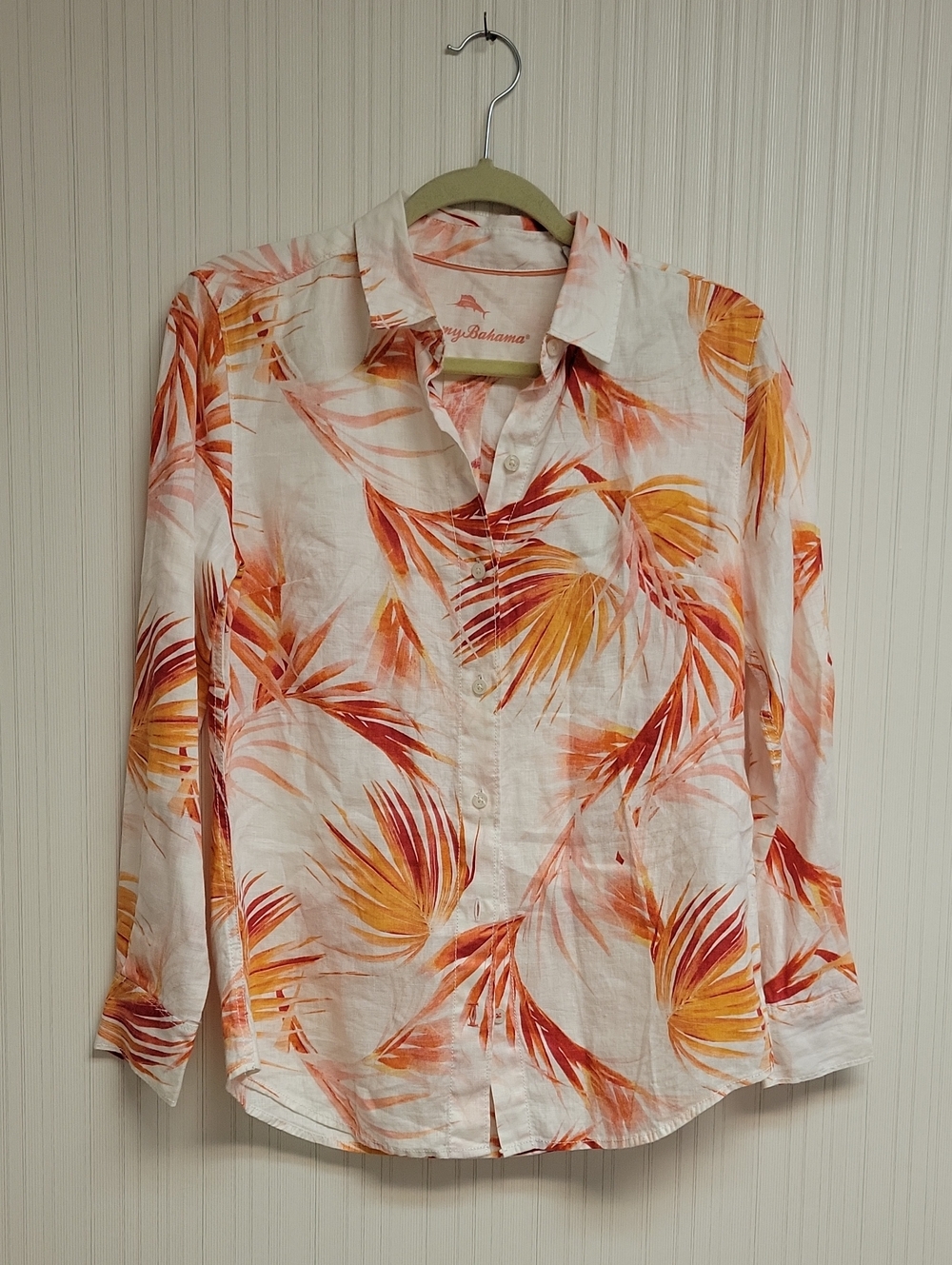 Tommy Bahama Linen Button-Down with Orange Palm Print XS New Coastal